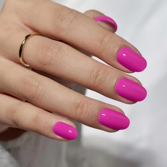 BTARTBOX Press On Nails Hot Pink Soft Gel Almond Shape Short 32pc Reusable Set - Picture 2 of 3